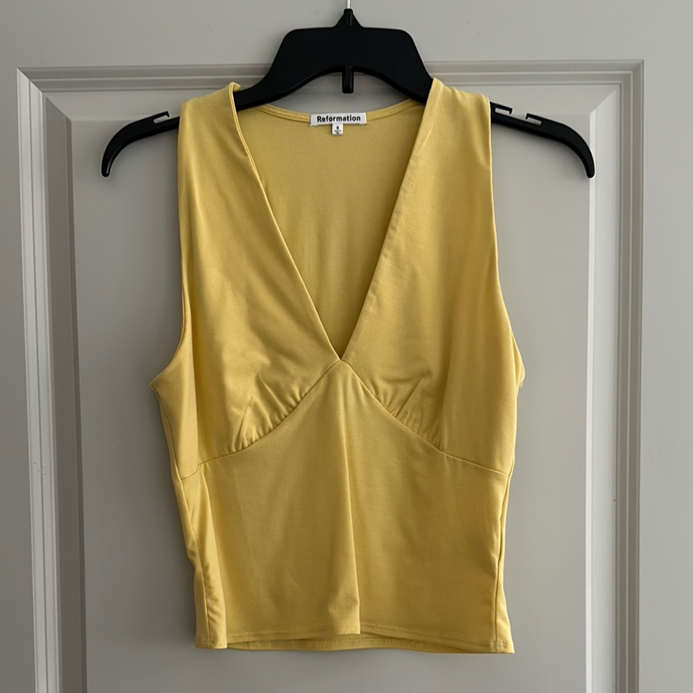 Reformation Yellow Crop Fitted Bustier Tank Top